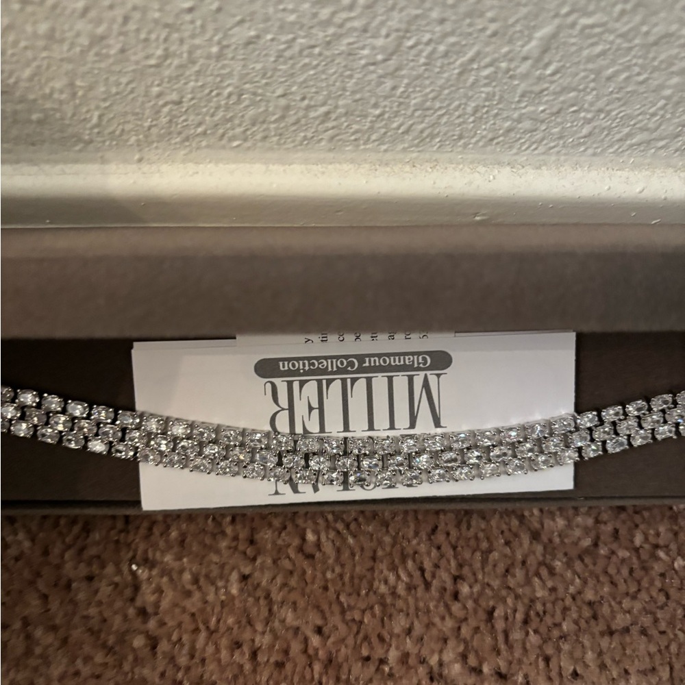Nolan Miller Glamour Crystal Rhinestone 0.4'' Wide Bracelet 7.5” Silver Tone